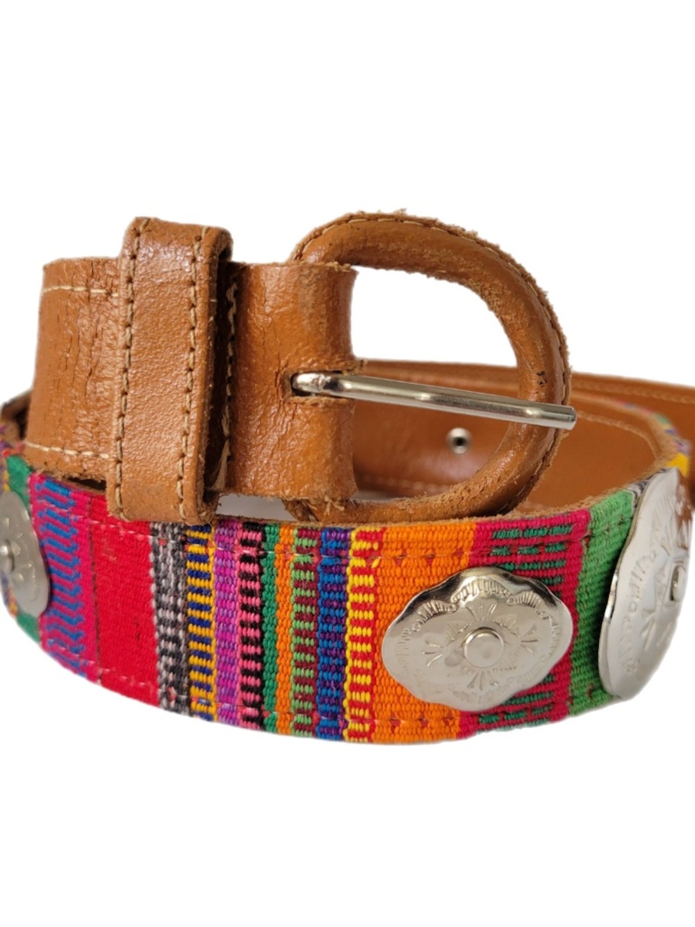 Traditional Concho Belt Made in Guatemala Colorful Weave Southwest
